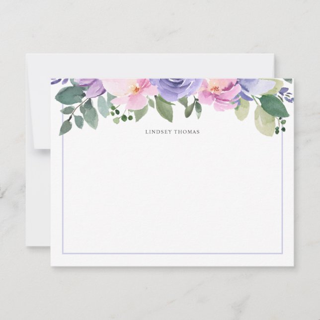 Purple Pink Watercolor Floral Personalized Card (Front)
