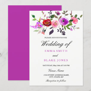Purple Pink Watercolor Floral Wedding Invitation