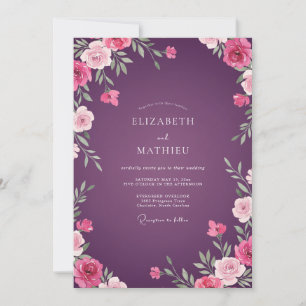 Purple Pink Watercolor Floral Wedding Invitation