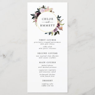Purple Pink Watercolor Floral Wedding Menu