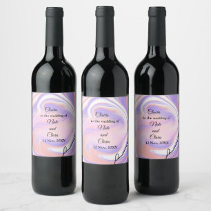 Purple pink watercolor handpainted wedding custom wine label