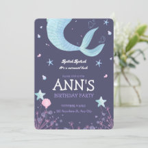 Purple Pink Watercolor Mermaid Kids Birthday 