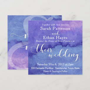 Purple Pink Watercolor, White Typography Wedding Invitation