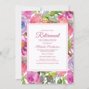 Purple Pink Watercolor Wildflower Retirement Invitation