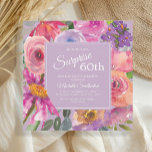 Purple Pink Watercolor Wildflowers 60th Birthday Invitation<br><div class="desc">Elegant botanical purple and pink floral on pink square surprise 60th birthday party invitation.   Text,  font,  font size and colour are completely customisable,  so this card can be customised to perfectly suit your needs.</div>