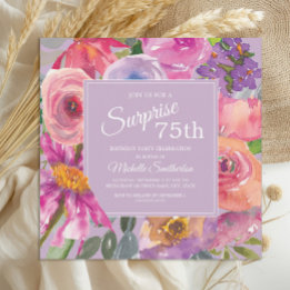 Purple Pink Watercolor Wildflowers 75th Birthday Invitation