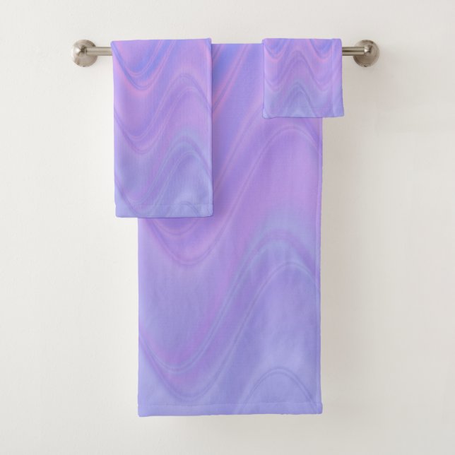 Purple Pink Wavy Lines Pattern Bath Towel Set (Insitu)