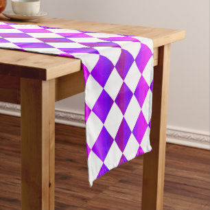 Purple Pink White Checker Diamond Pattern Short Table Runner