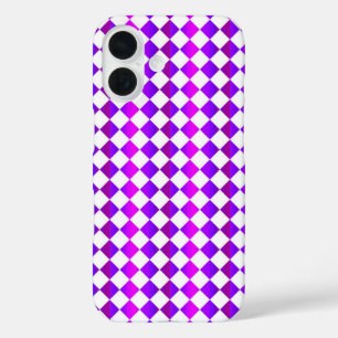 Purple Pink White Chequered Diamond Pattern iPhone 16 Case