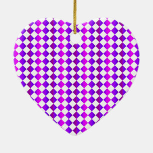 Purple Pink White Chequered Diamond Pattern Ceramic Tree Decoration