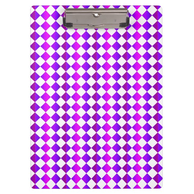 Purple Pink White Chequered Diamond Pattern Clipboard (Front)