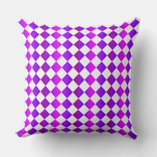 Purple Pink White Chequered Diamond Pattern  Cushion