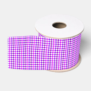 Purple Pink White Chequered Diamond Pattern Grosgrain Ribbon