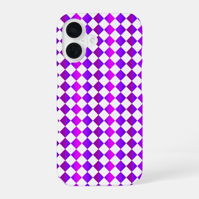Purple Pink White Chequered Diamond Pattern iPhone 16 Case (Back)