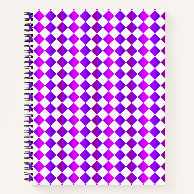 Purple Pink White Chequered Diamond Pattern Notebook (Front)