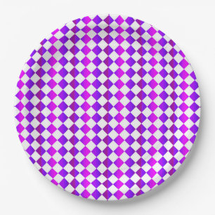 Purple Pink White Chequered Diamond Pattern Paper Plate