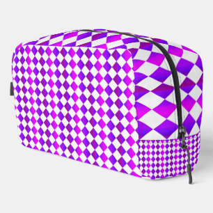 Purple Pink White Chequered Diamond Pattern Toilet Dopp Kit