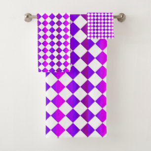 Purple Pink White Chequered Diamond Pattern Towel