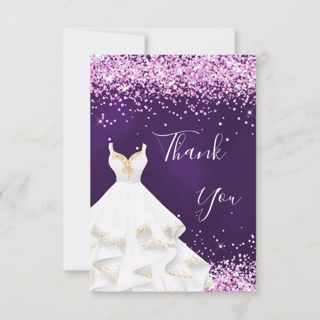 Purple pink white dress glitter glamourous thank you card (Front)