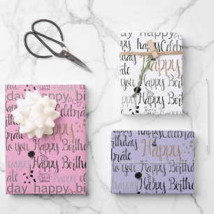 Purple Pink White Fun Happy Balloons Birthday Wrapping Paper Sheet