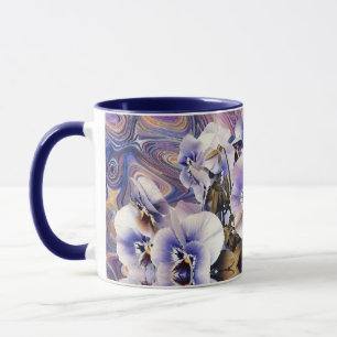 Purple Pink White Pansies near Water Watercolor Mug