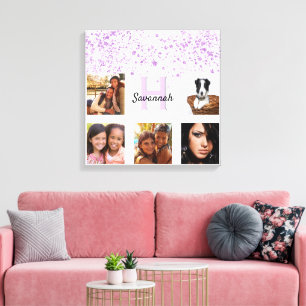 Purple pink white photo collage monogram canvas print