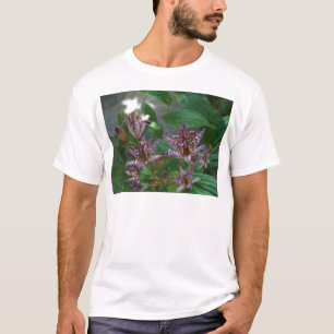 Purple pink white striped orchid like flower lilly T-Shirt