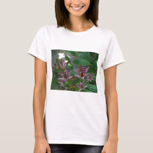 Purple pink white striped orchid like flower lilly T-Shirt