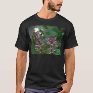 Purple pink white striped orchid like flower lilly T-Shirt
