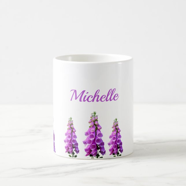 Purple pink white wildflowers floral monogram coffee mug (Center)