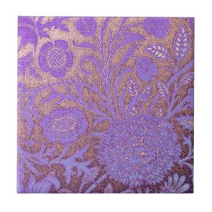 Purple,pink,Wiiliam Morris revamped, art nouveau p Tile