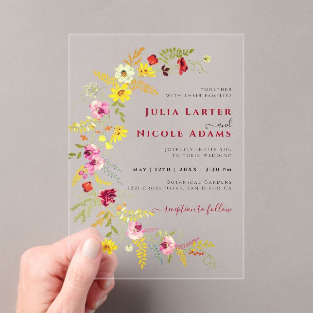 Purple Pink Wild Orchid Flowers Wreath Wedding Acrylic Invitations (Insitu (Handheld))