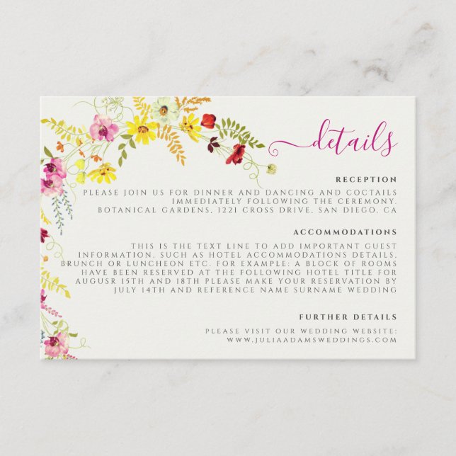 Purple Pink Wild Orchid Flowers Wreath Wedding Enclosure Card (Front)