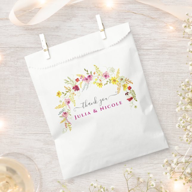 Purple Pink Wild Orchid Flowers Wreath Wedding Favour Bags (Clipped)