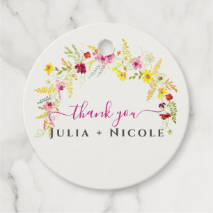 Purple Pink Wild Orchid Flowers Wreath Wedding Favour Tags