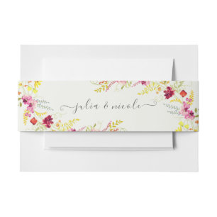 Purple Pink Wild Orchid Flowers Wreath Wedding Invitation Belly Band