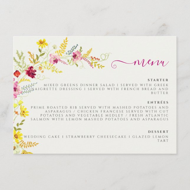 Purple Pink Wild Orchid Flowers Wreath Wedding Menu (Front)