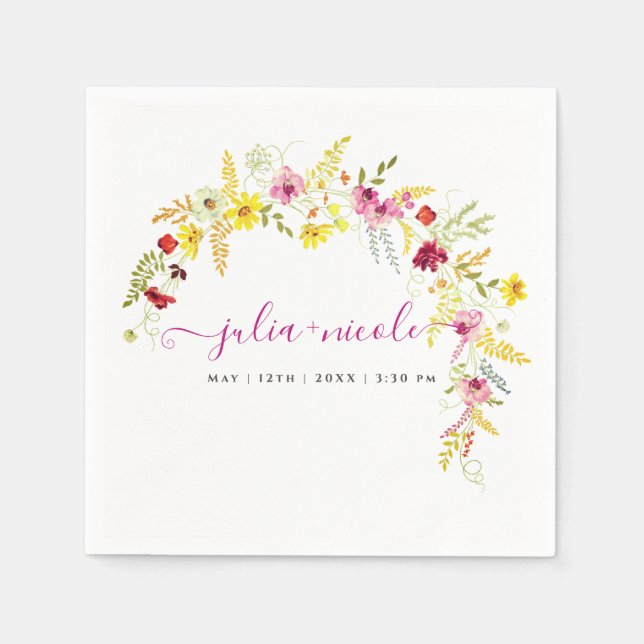 Purple Pink Wild Orchid Flowers Wreath Wedding Napkin (Front)