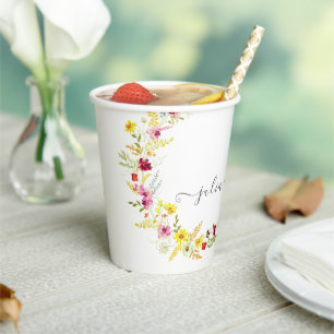 Purple Pink Wild Orchid Flowers Wreath Wedding Paper Cups