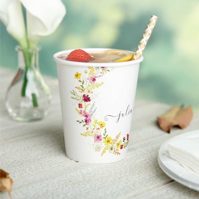 Purple Pink Wild Orchid Flowers Wreath Wedding Paper Cups (Insitu)