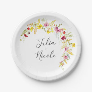 Purple Pink Wild Orchid Flowers Wreath Wedding Paper Plate