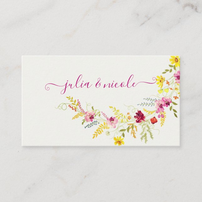 Purple Pink Wild Orchid Flowers Wreath Wedding Place Card (Front)