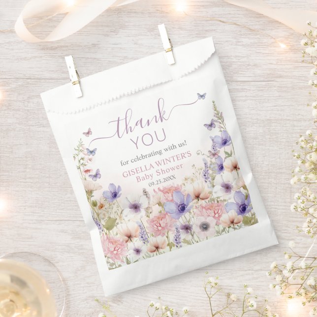 Purple Pink Wildflower Butterflies Baby in Bloom Favour Bags (Clipped)