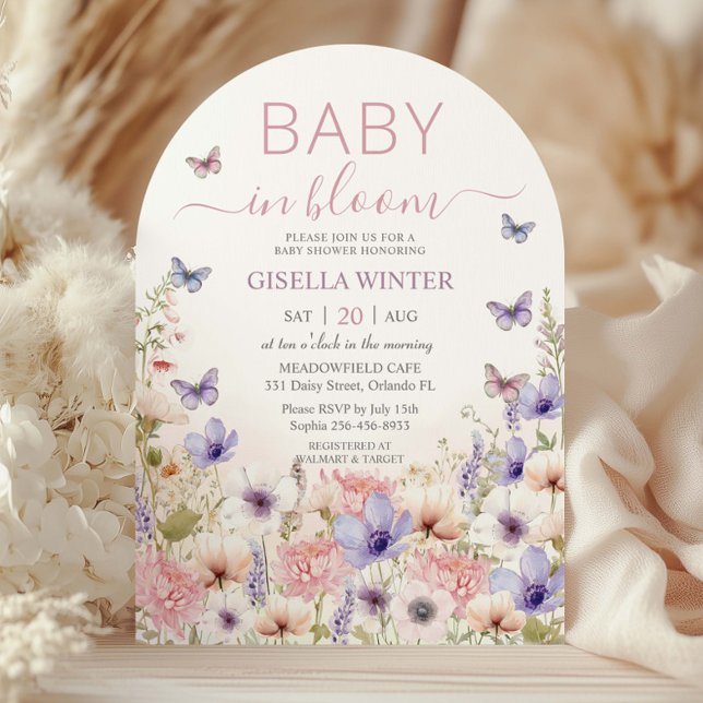 Purple Pink Wildflower Butterflies Baby in Bloom Invitation (Creator Uploaded)