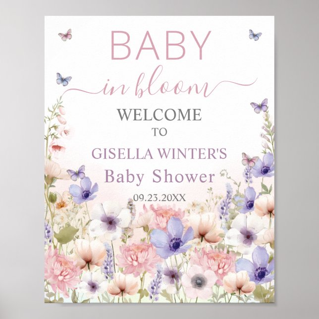 Purple Pink Wildflower Butterflies Baby in Bloom Poster (Front)
