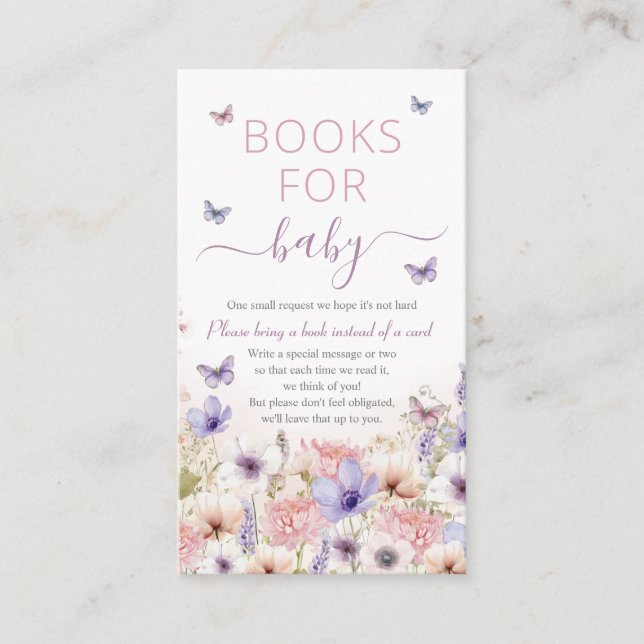 Purple Pink Wildflower Butterflies Books for Baby Enclosure Card (Front)