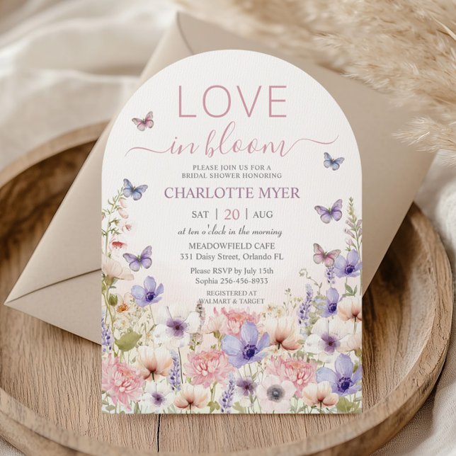 Purple Pink Wildflower Butterflies Love in Bloom Invitation (Creator Uploaded)