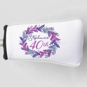 Purple Pink Wreath 40th Birthday Putter Golf Head Cover