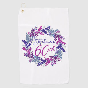 Purple Pink Wreath 60th Birthday Golf Towel