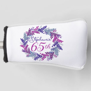 Purple Pink Wreath 65th Birthday Putter Golf Head Cover
